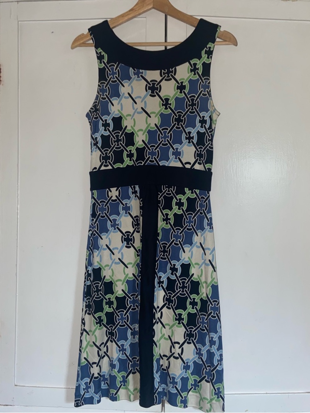 Tory Burch Navy, Blue & Green Patterned Sleeveless Midi Dress